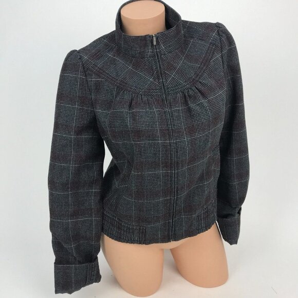 Halogen Preppy Plaid Print Bomber Moto Cropped Jacket Multicolor Academia Size M - Picture 2 of 5